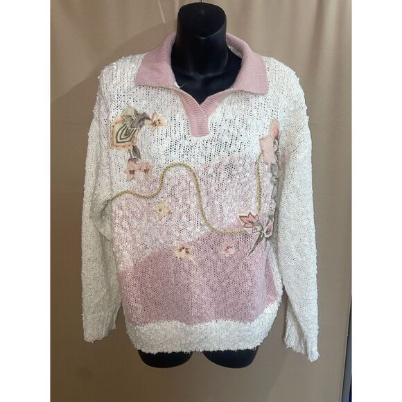 Vintage‎ Needle And Yarn Womens Embelished Knit Granny Sweater Floral Pastel Sm. - Picture 1 of 4